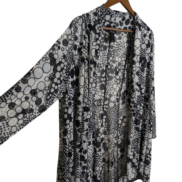 Ali Miles Sheer Mesh Polka Dot Cardigan 1X Black Open Front Draped Lagenlook - Picture 5 of 11